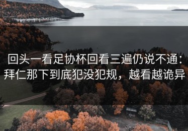 回头一看足协杯回看三遍仍说不通：拜仁那下到底犯没犯规，越看越诡异