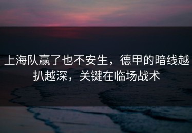 上海队赢了也不安生，德甲的暗线越扒越深，关键在临场战术